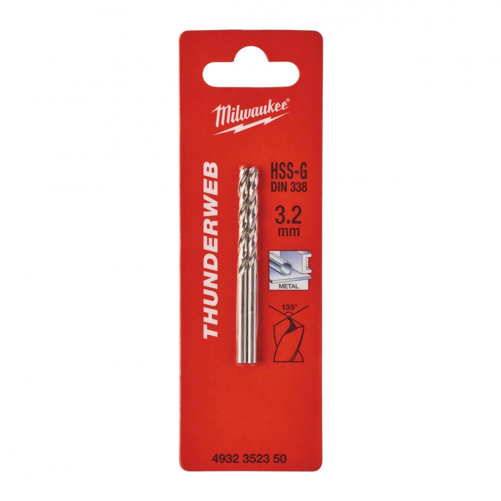 Сверло по металлу Thunderweb HSS-G Milwaukee DIN338 d 3,2x65 мм 2 шт. (4932352350)
