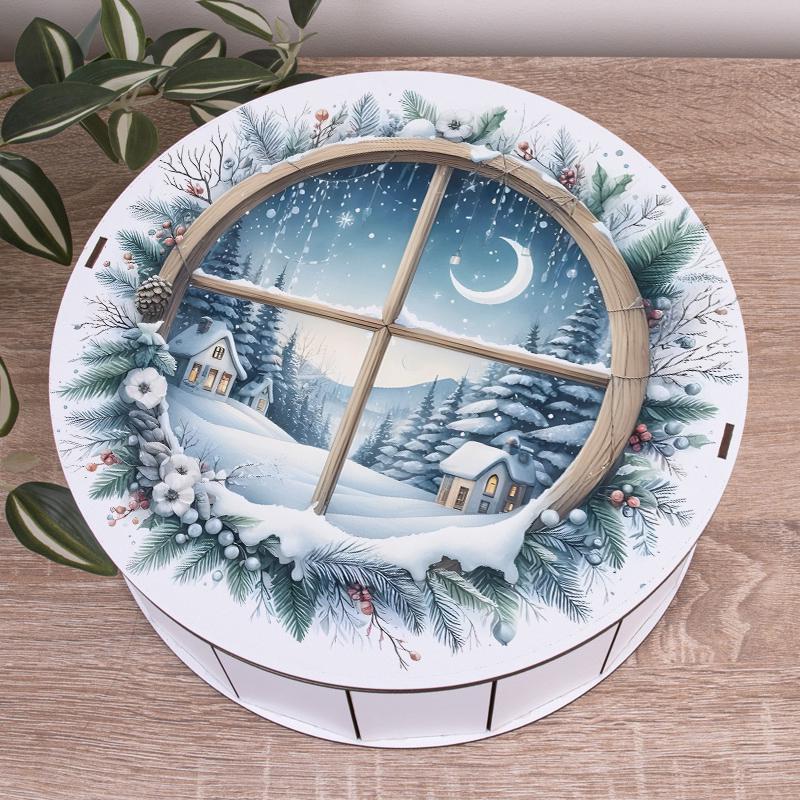 Коробка круглая новогодняя с дизайном 27 см (5587-9)