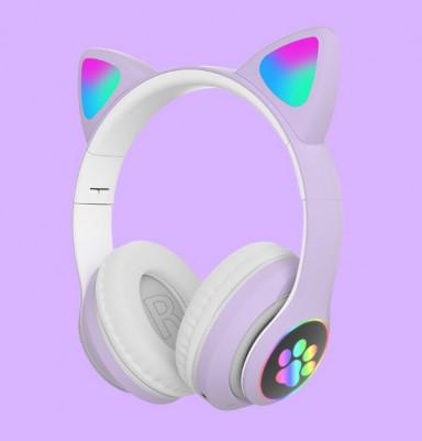 Наушники STN-28 с кошачьими ушками с Bluetooth гарнитурой и LED подсветкой Фиолетовый - фото 3 Наушники STN-28 с кошачьими ушками с Bluetooth гарнитурой и LED подсветкой Фиолетовый - фото 3