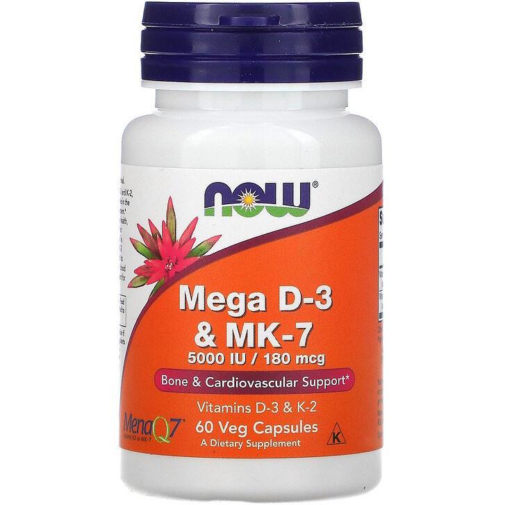 Вітамін Д3 і K2 NOW Foods Mega D3 і MK-7 5000 МО 180 мкг 60 капсул (1009940697)