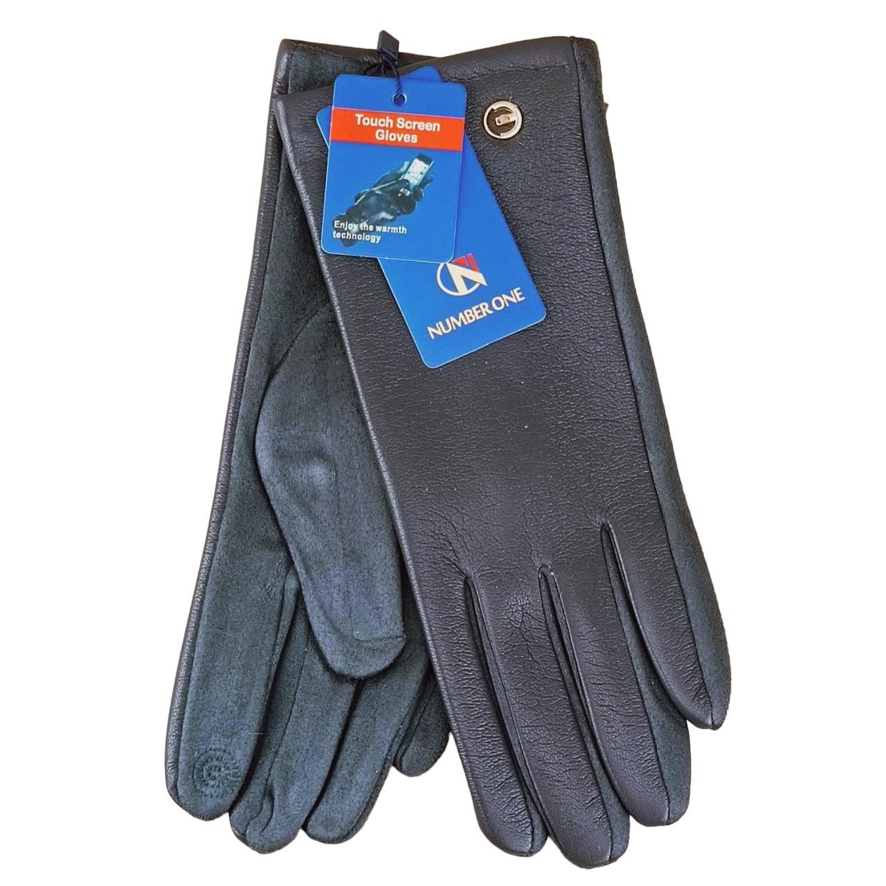 Рукавички жіночі UGC Дизайн 3 сенсорні екошкіра/спандекс Темно-сірий (47326)