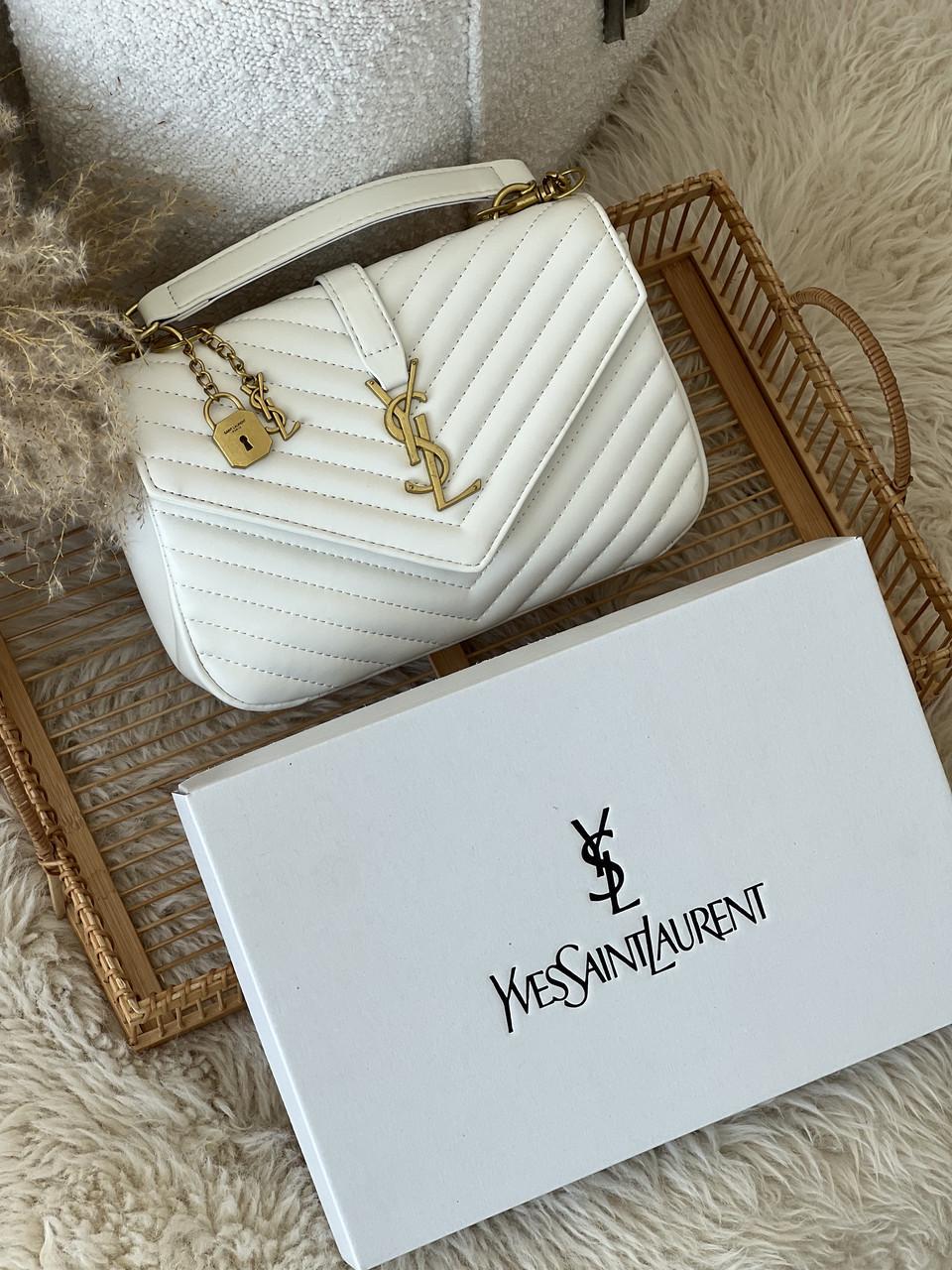 Сумка женская Saint Laurent College Medium In Quilted YSL клатч Белый (2746593814)