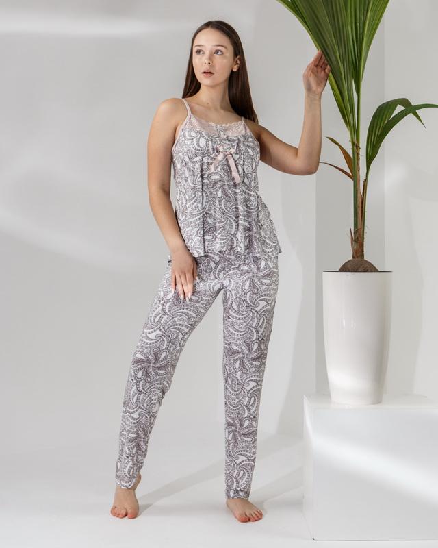 Пижама женская с брюками вискоза L Разноцветный (90363) - фото 4 Пижама женская с брюками вискоза L Разноцветный (90363) - фото 4