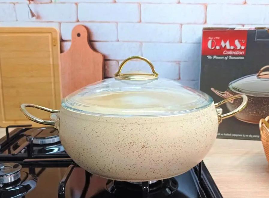 Кастрюля с крышкой O.M.S. Collection 3141 с гранитным покрытием 22 см 3 л Слоновая кость (1944785540) - фото 4 Кастрюля с крышкой O.M.S. Collection 3141 с гранитным покрытием 22 см 3 л Слоновая кость (1944785540) - фото 4