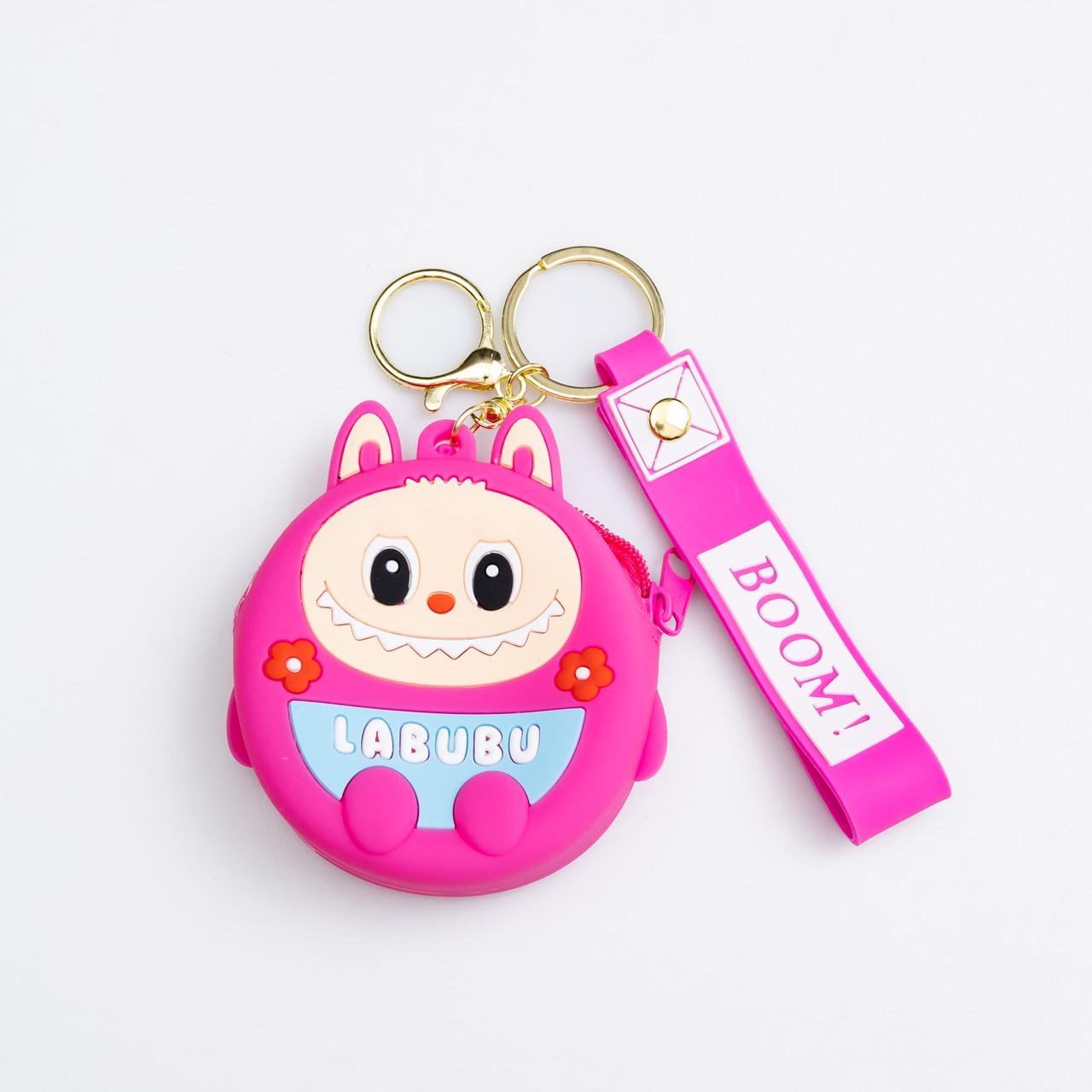 Кошелек-брелок Лабубу силиконовый на молнии 7,5х7х2,5 см Малиновый (HP-55-15P)