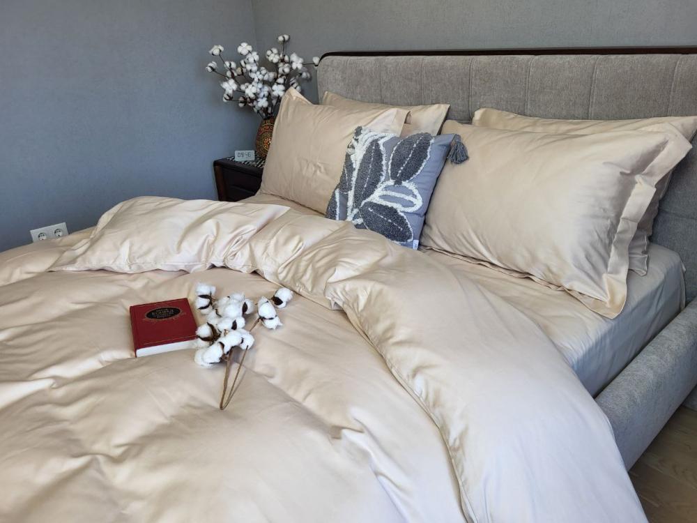 Комплект постельного белья на резинке Моно №0060 сатин Premium евро/наволочки 50х70/70х70 см Beige (5534) - фото 2