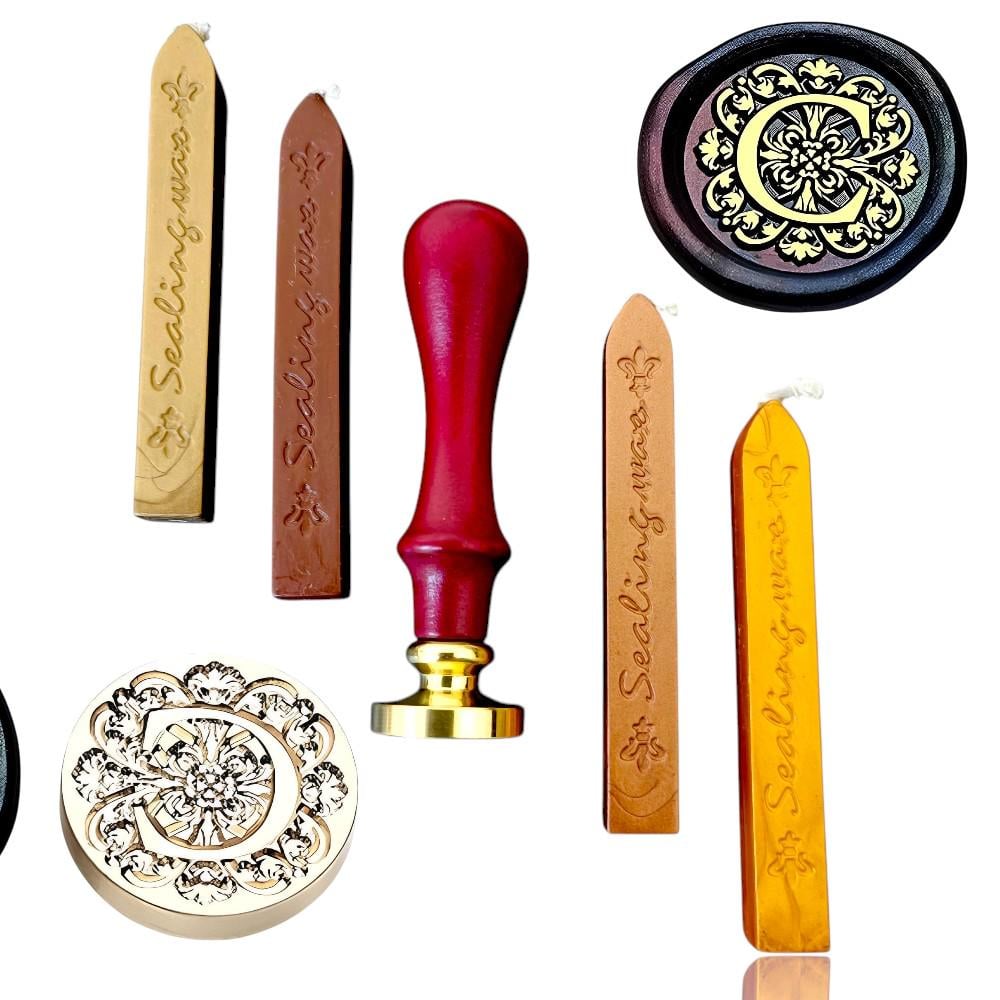 Набір факсиміле сургучний друк з літерою С і 4 палички сургуча (5520-3)