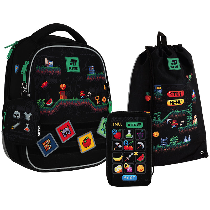 Школьный набор KITE Education Pixel Game SET_K25-555S-4 рюкзак/пенал/сумка (4063276262691)