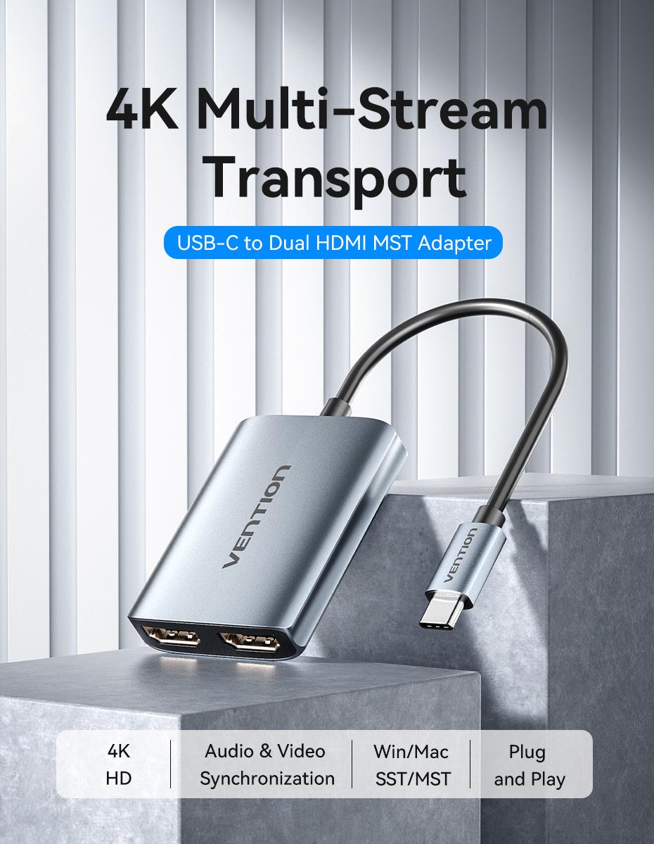 Карта видеозахвата Vention Type-C-2x HDMI 4K 30Гц 1080p 60Гц режимы Черный (ACZHB) - фото 2