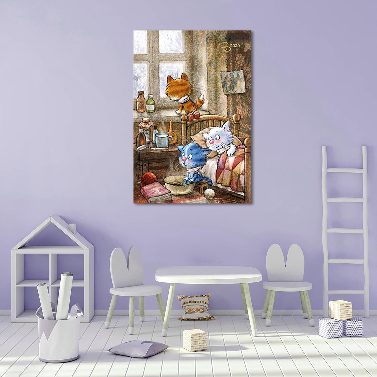 Модульная картина Заболели котята 1 модуль 70x105 см (_rinaz_20201633040)