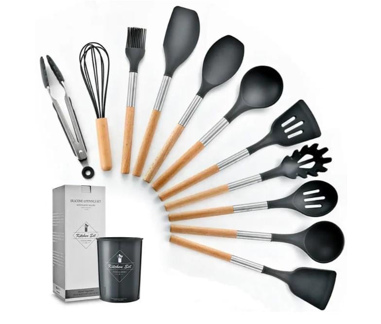 Набір кухонний силіконовий А-Плюс 12 пр. з відерцем Black (AWN-00425) - фото 2 Набір кухонний силіконовий А-Плюс 12 пр. з відерцем Black (AWN-00425) - фото 2