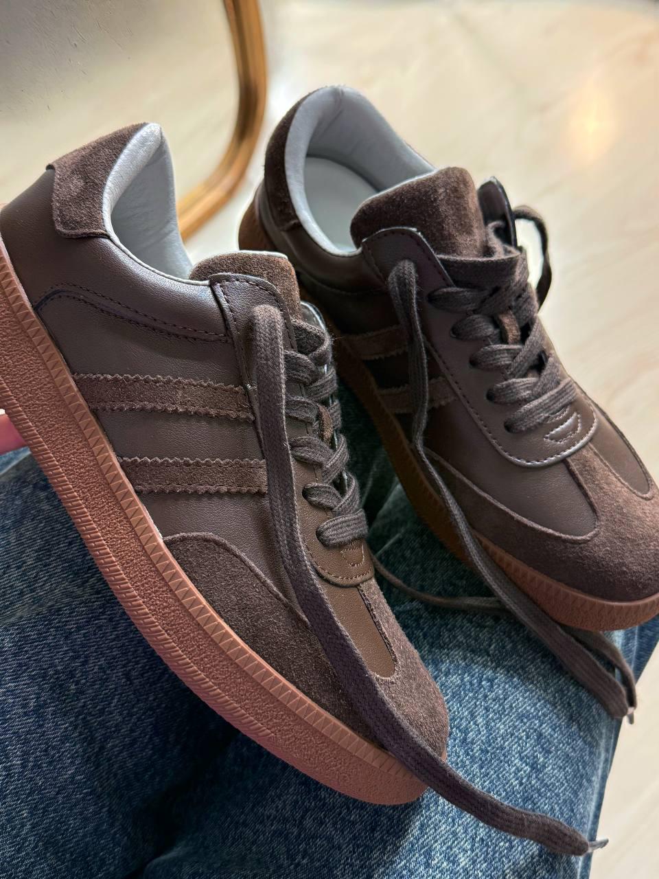 Кеды женские Hengji 8009-9 samba комбинированные кожа-замша р. 36 23 см Коричневый