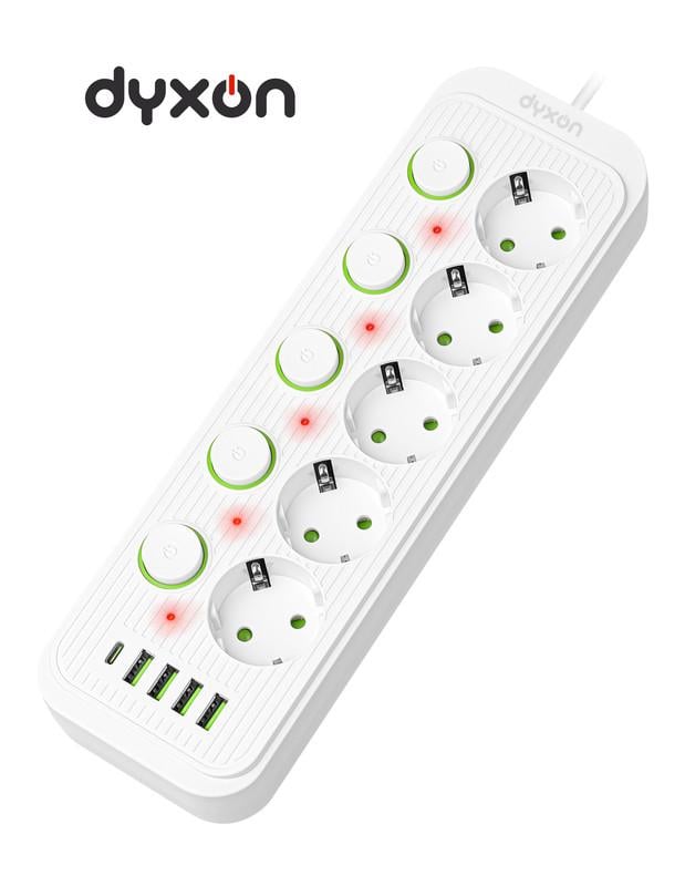 Фильтр-удлинитель сетевой DYXON 5+4 USB-A/USB-C PD/5 Power switch 2 м White - фото 2