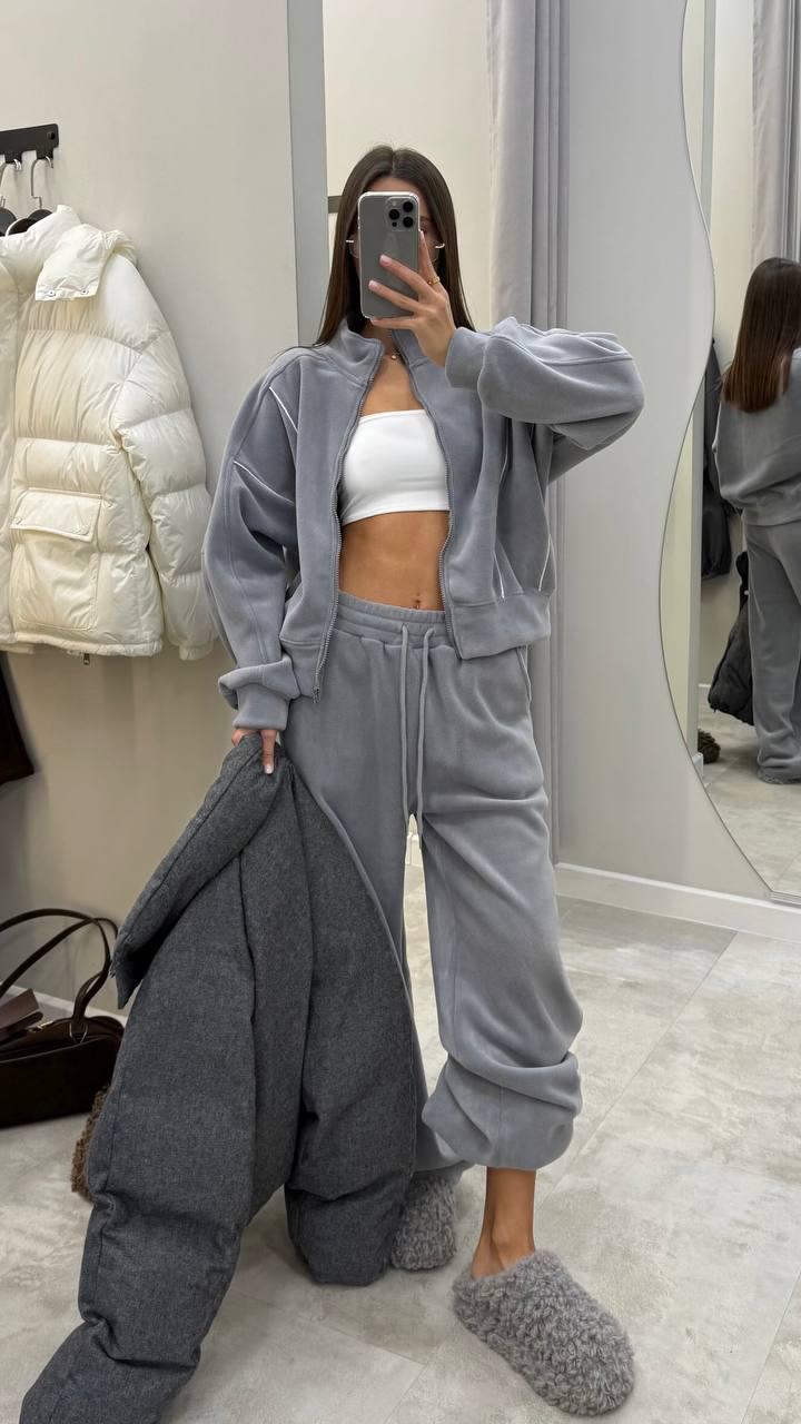 Прогулочный костюм женский Lemon oversize кофта на молнии/брюки р. 46-48 Серый (od-11131-1)