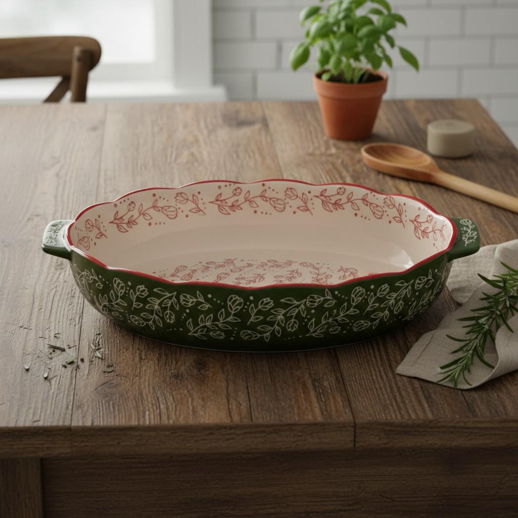 Форма для запекания в духовке фарфоровая овальная Vintage с ручками 2,5 л 36х25х6,5 см Зеленый (HM05-04) - фото 4 Форма для запекания в духовке фарфоровая овальная Vintage с ручками 2,5 л 36х25х6,5 см Зеленый (HM05-04) - фото 4