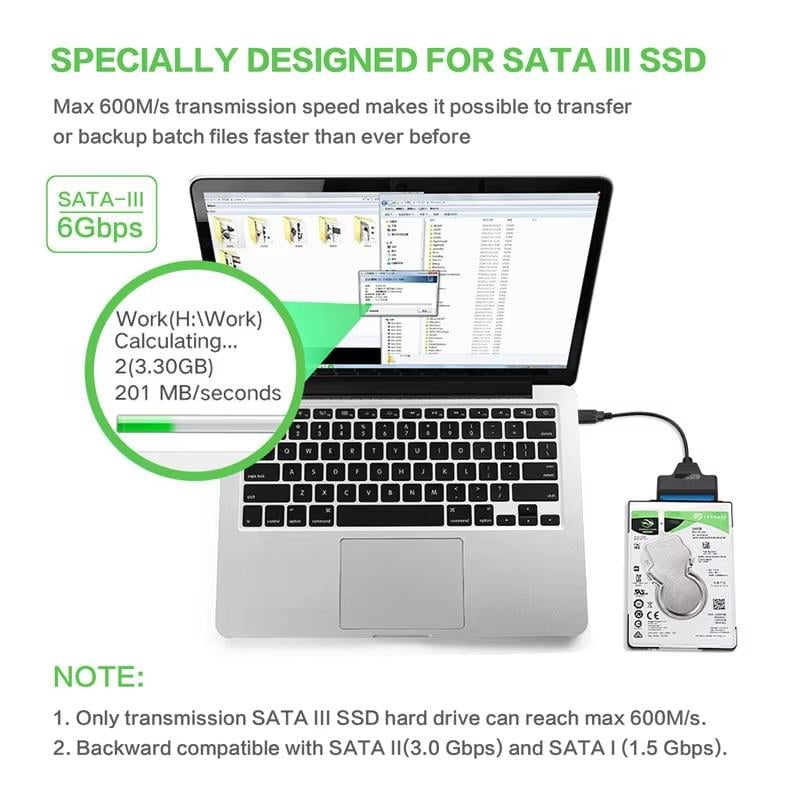 Кабель адаптер SATA 3 22pin to USB 6Gbps Black - фото 10