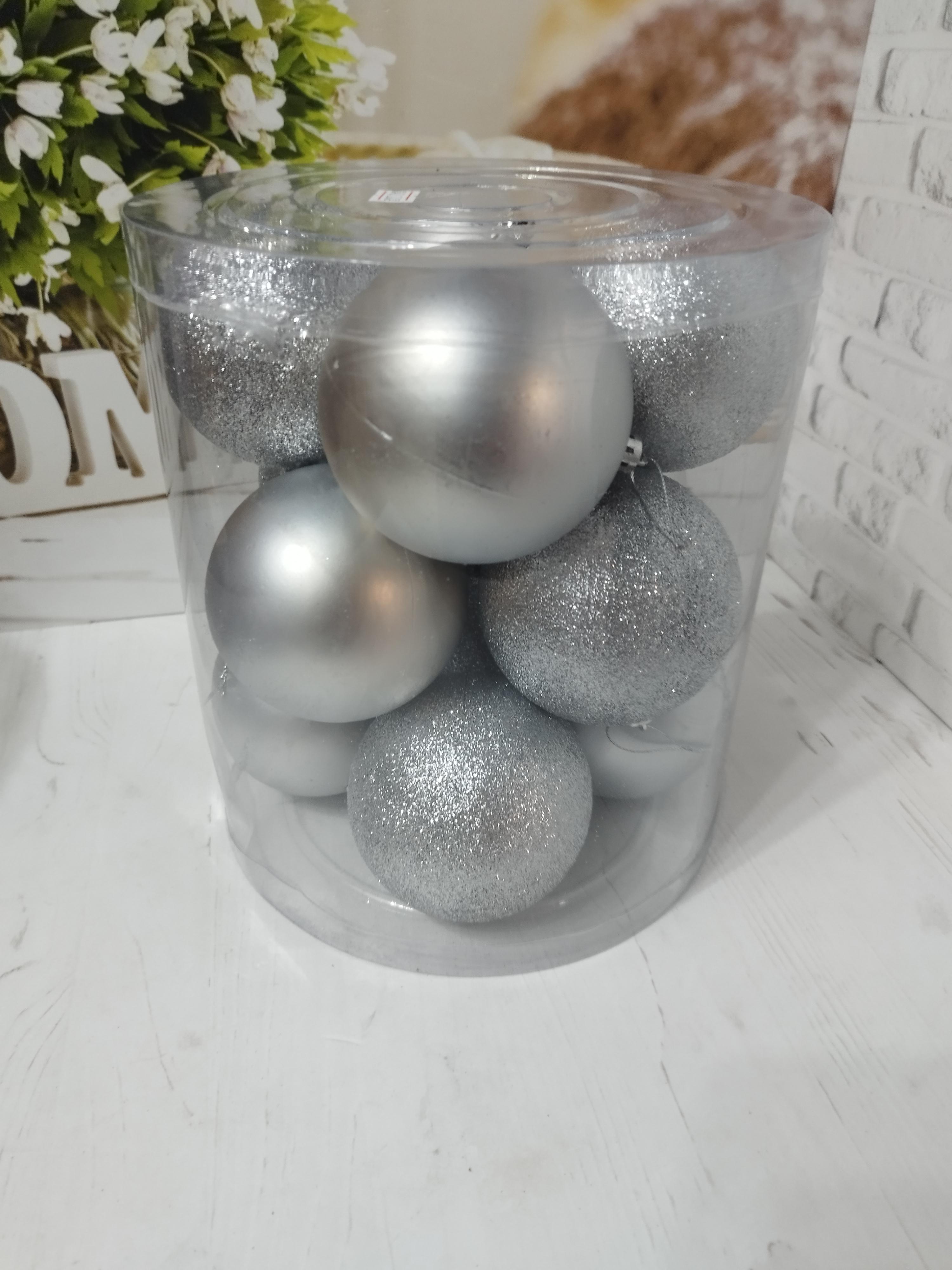 Набір новорічних куль на ялинку пластикові 8 см 12 шт. Сріблястий (GM9008-9) - фото 1