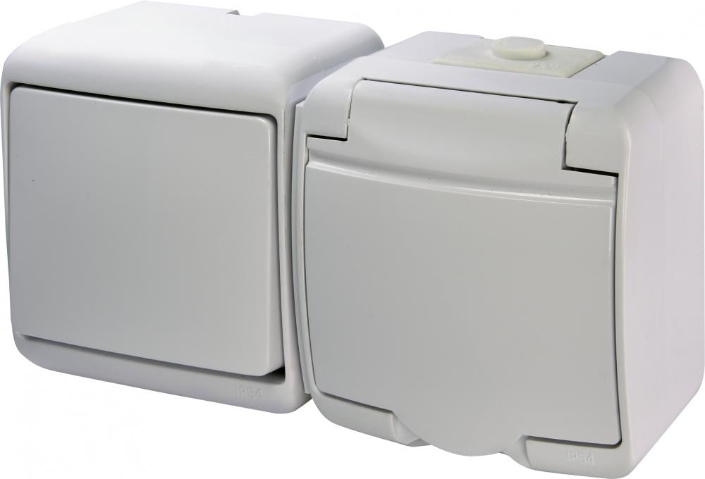 Розетка зовнішня ETI VRHH-1s із заземленням/1-клавішним вимикачем горизонтальна IP54 Білий (4668031)
