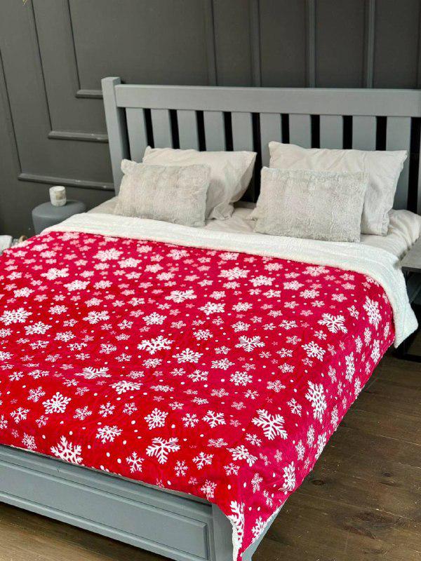 Плед на снежной овчине 200x230 см Красный с белым