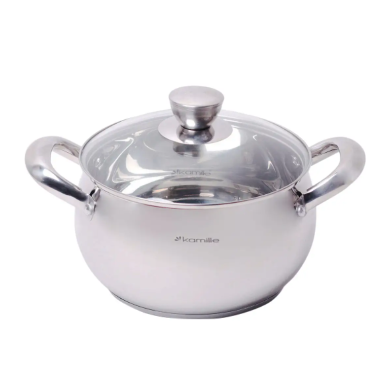 Кастрюля с крышкой Kamille 6,7 л из нержавеющей стали и полыми ручками для индукции и газа KM-4014S (NA001648)