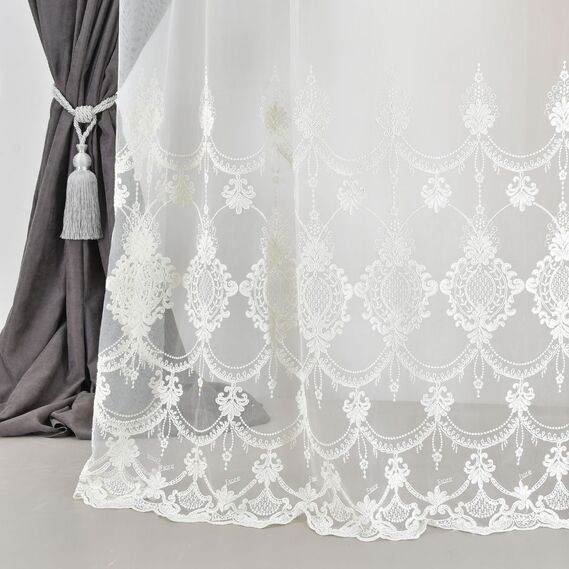 Тюль сетка IDEIA Ларсон V-KREM c вышивкой 3,0 м Молочный (2200004211350)