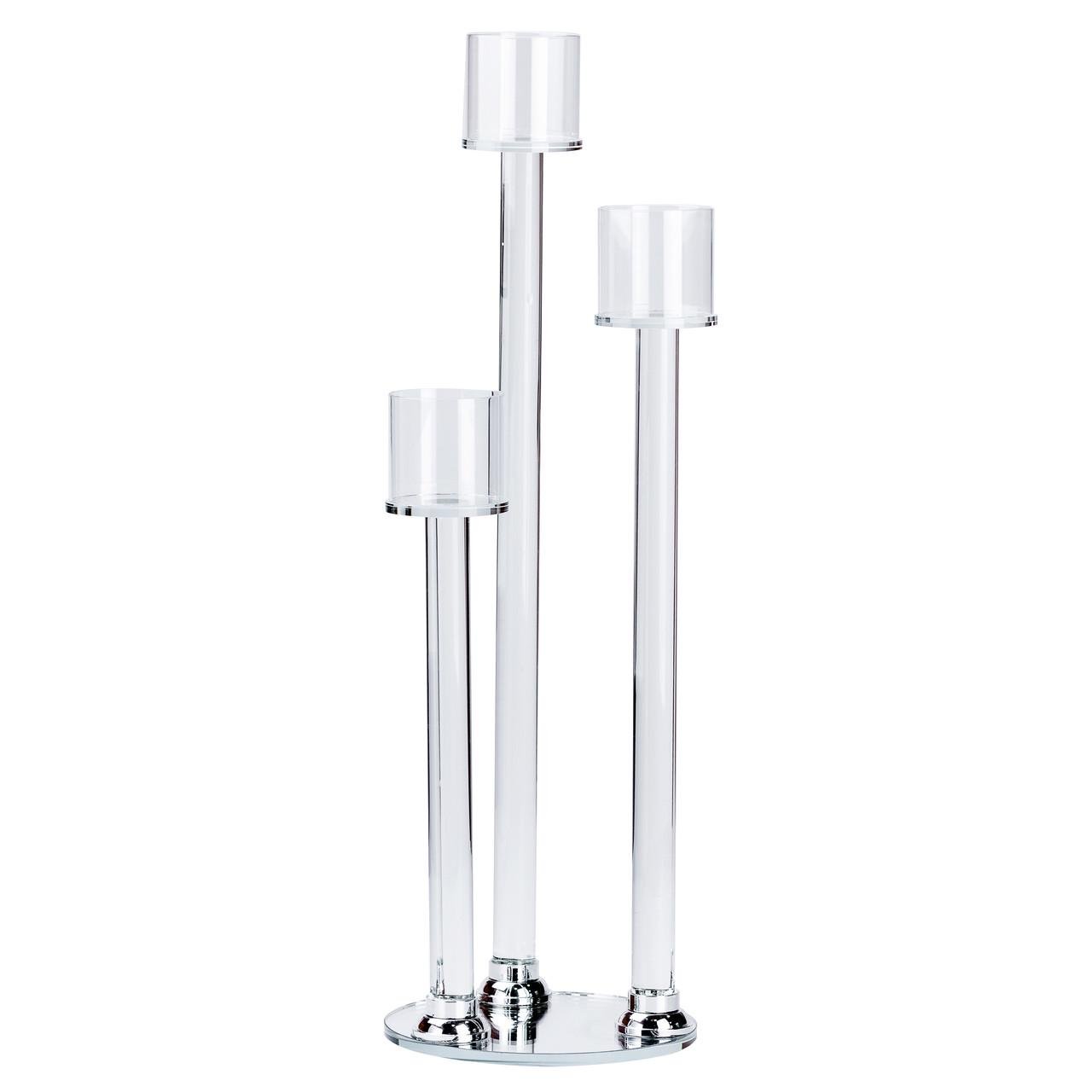 Подсвечник стеклянный на ножке на 3 свечи Light House LG-30114 CL 57 см Прозрачный