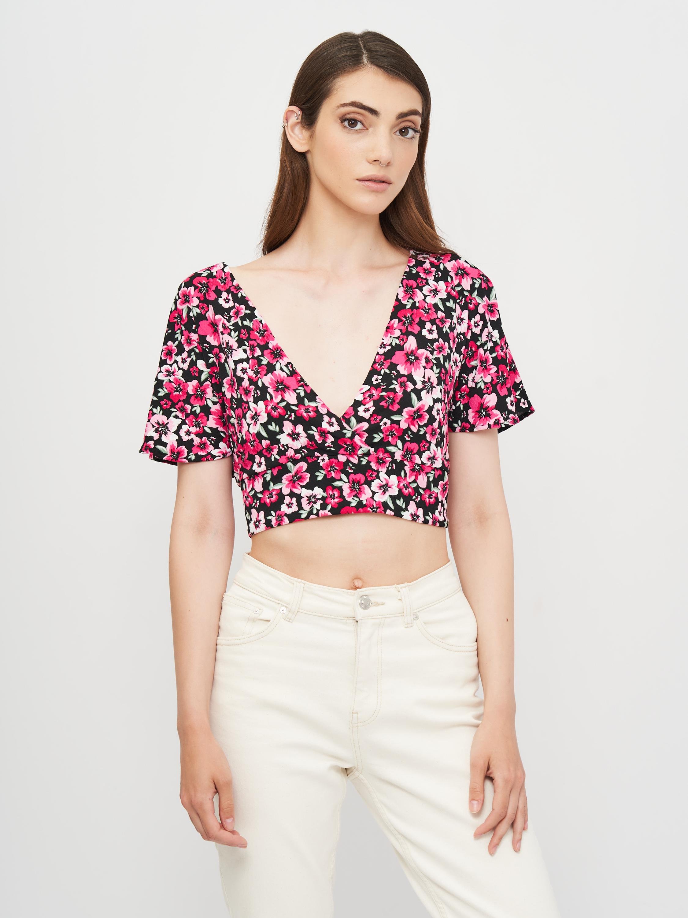 Блуза H&M Цветы L Черный (26058322781)