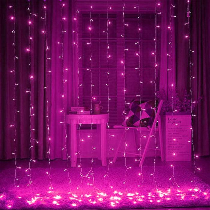 Гирлянда Штора 3х3 м LTL Силиконовый провод от 220V Розовый