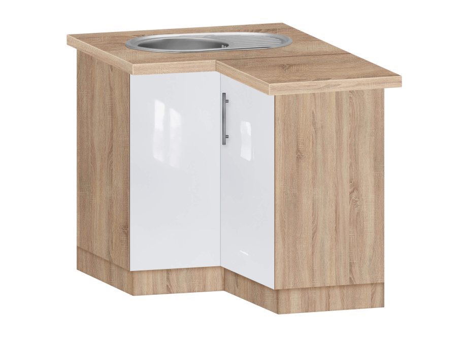 Тумба кутова кухонна №2 МАКСІ-МЕблі овальна зі стільницею 1-ї категорії Дуб сонома/Білий гладкий (5103463)