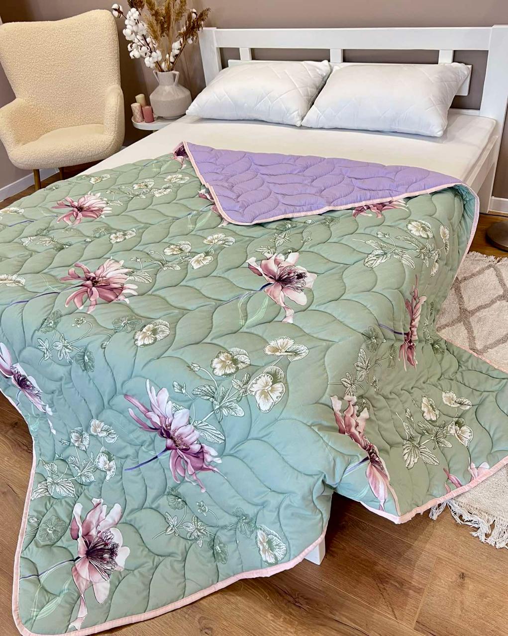 Одеяло летнее двухстороннее с рисунком євро 200x220 см Сиреневый (27480982) - фото 7