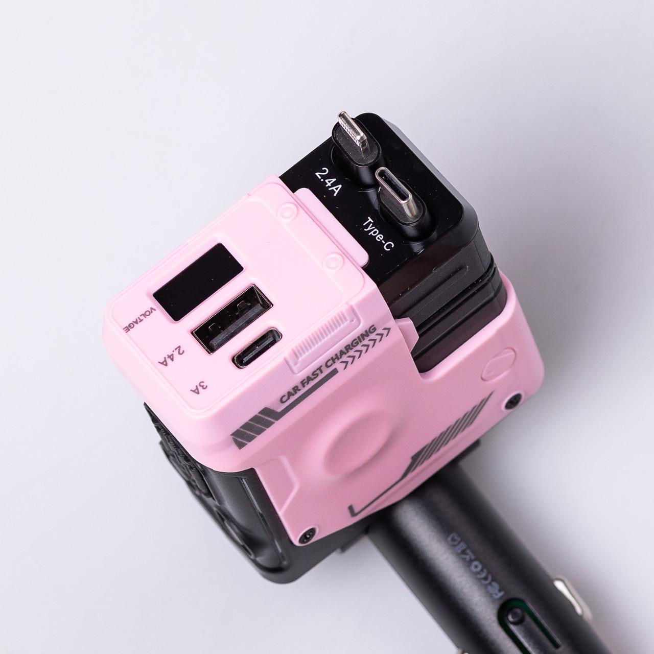 Зарядний пристрій автомобільний Mecha з висувними кабелями та портами USB/Type-C Рожевий (6834) - фото 3 Зарядний пристрій автомобільний Mecha з висувними кабелями та портами USB/Type-C Рожевий (6834) - фото 3