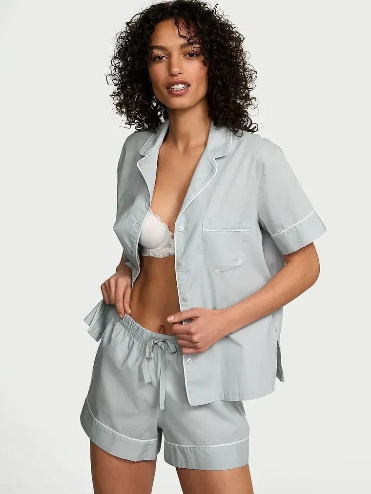 Піжама бавовняна сорочка/шорти Victoria's Secret Heritage Cotton Short Pajama Set L Сірий (2681285D)