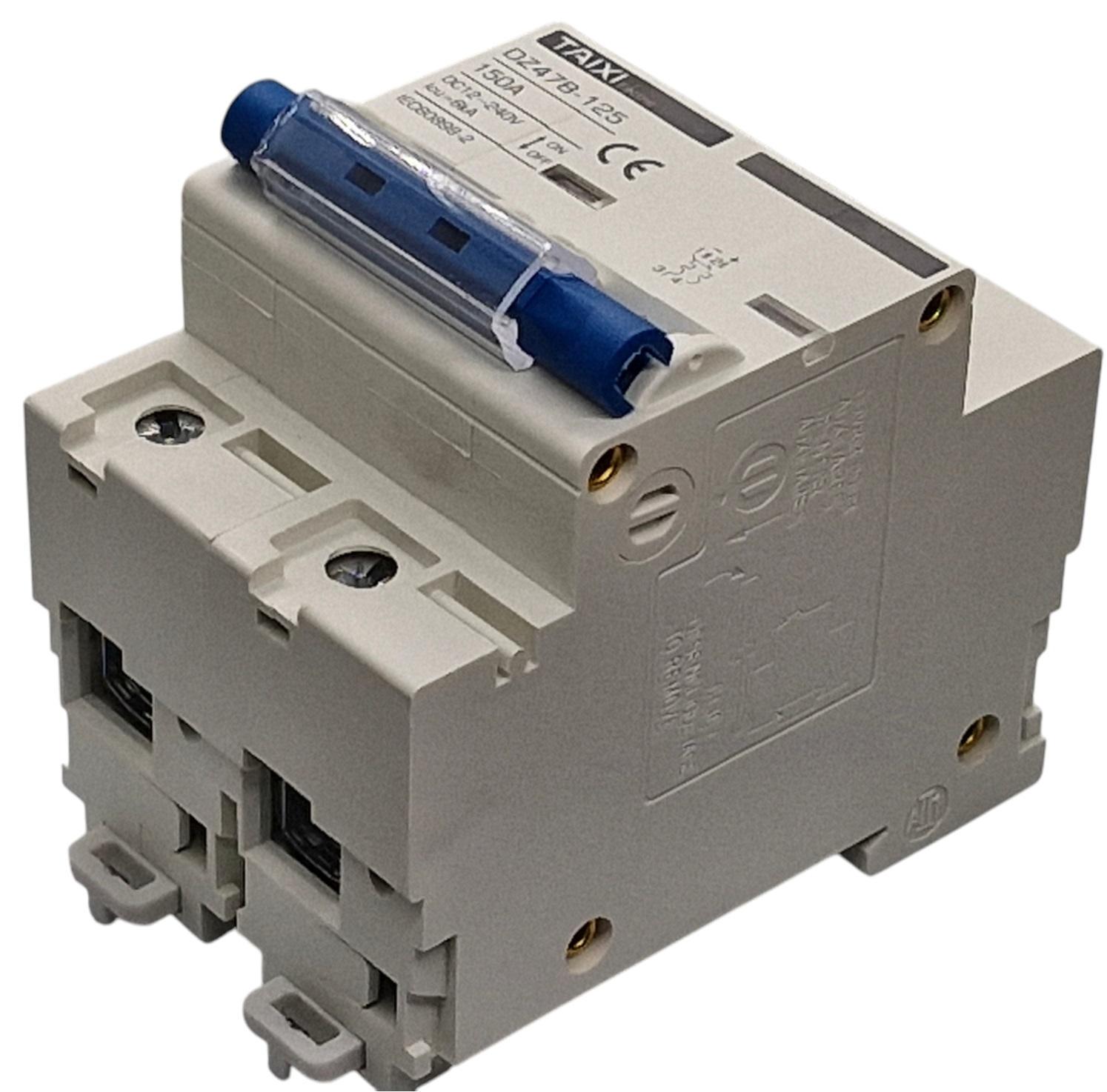 Выключатель постоянного тока автоматический TAIXI DC 150 А двухполюсный от 12 до 240 В DC 150A 2P PV 6Ka DIN АКБ DZ47B-125 (95240730)