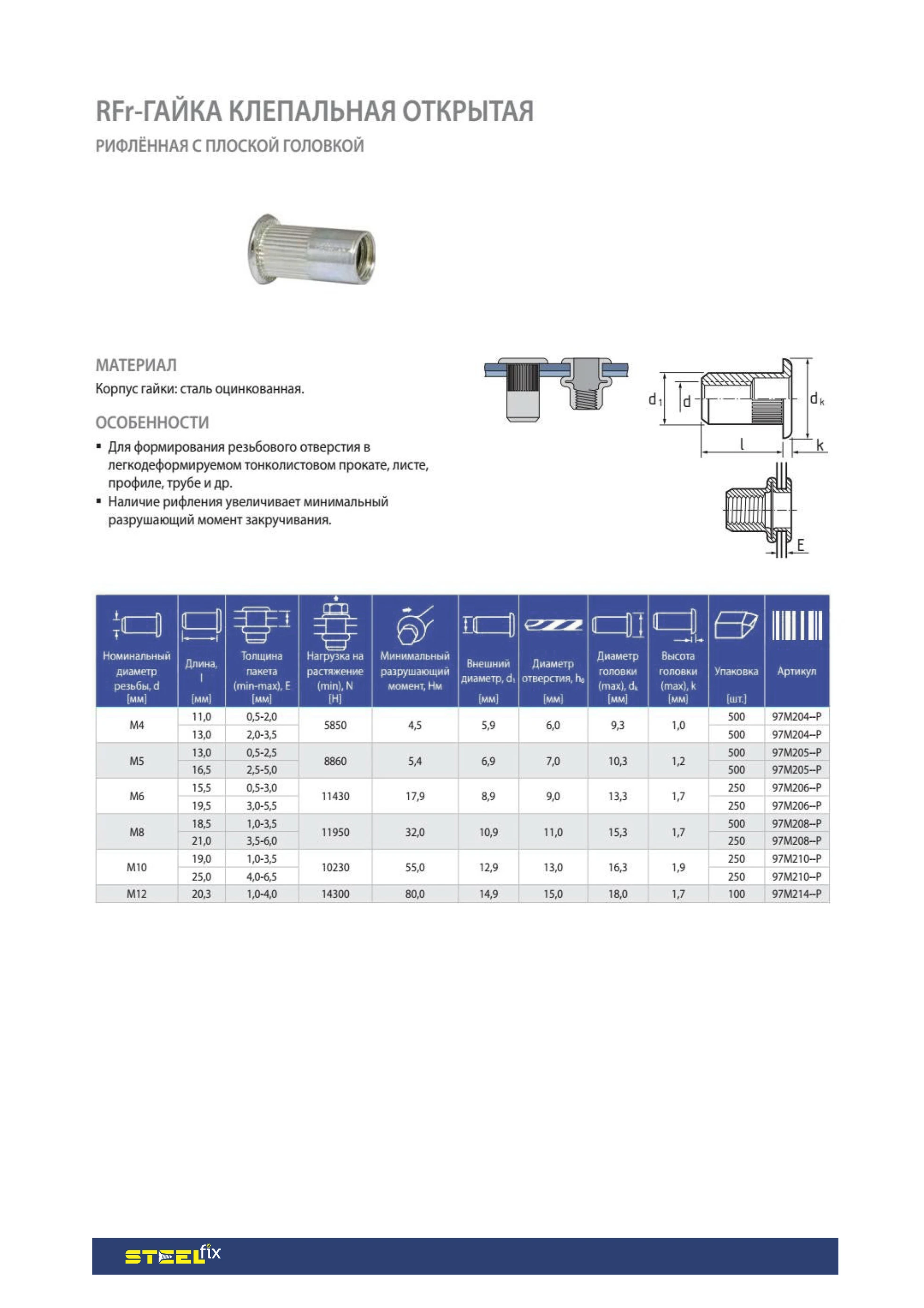 Гайка клепальная Steelfix RFr М5 0,5-2,5 открытая рифленая с плоской головкой 50 шт. (026148) - фото 2