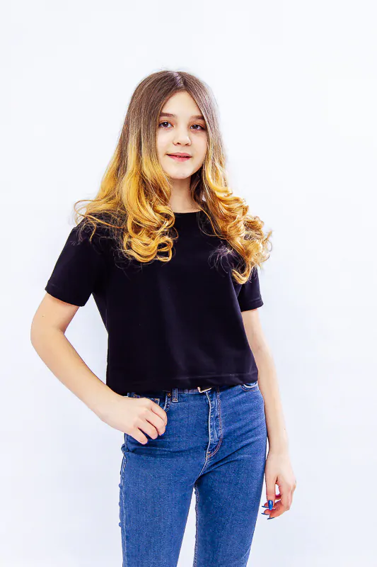 Футболка для девочки укороченная Носи свое 140 см Черный (6249-057-v26)