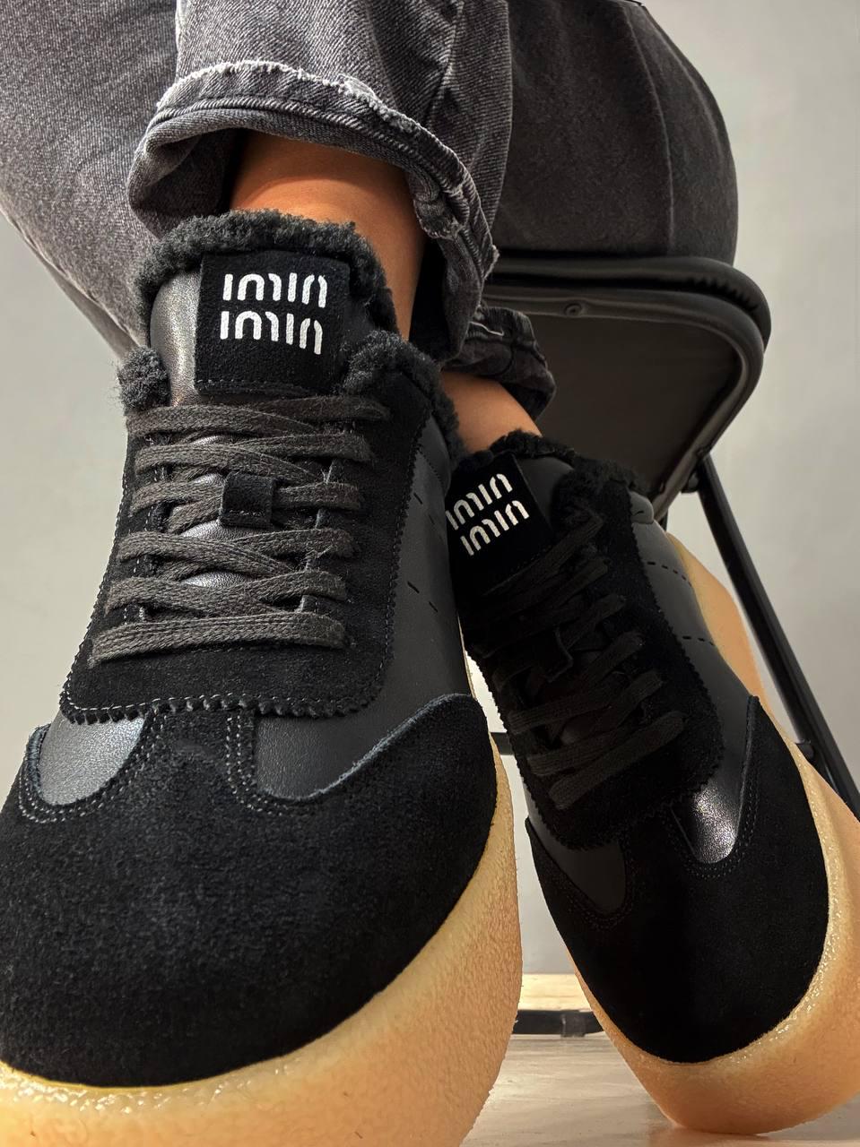 Кеды женские Hengji 632-1 утепленные кожаные с замшей на меху р. 36 Черный (5374) - фото 4