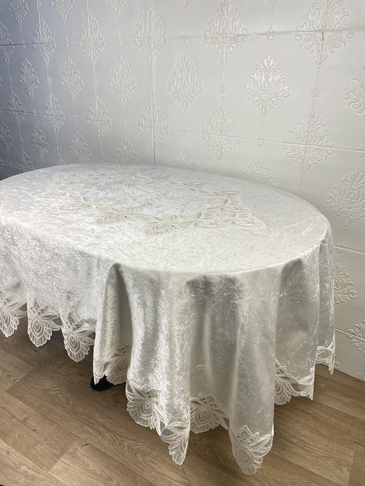 Скатертина велюрова Acme Tekstil PVS Cinar ovale 160x220 см Krem (CN37740) - фото 2