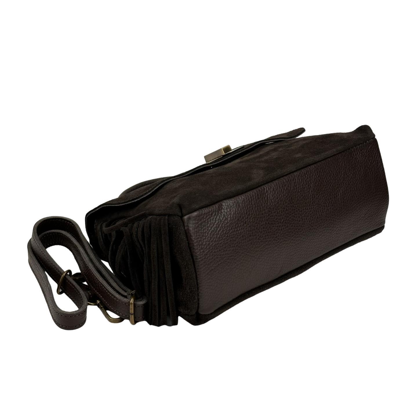 Жіноча сумка крос-боді Royal Bag F-IT-7858DB замшеве з бахромою Шоколадний (8158) - фото 7 Жіноча сумка крос-боді Royal Bag F-IT-7858DB замшеве з бахромою Шоколадний (8158) - фото 7