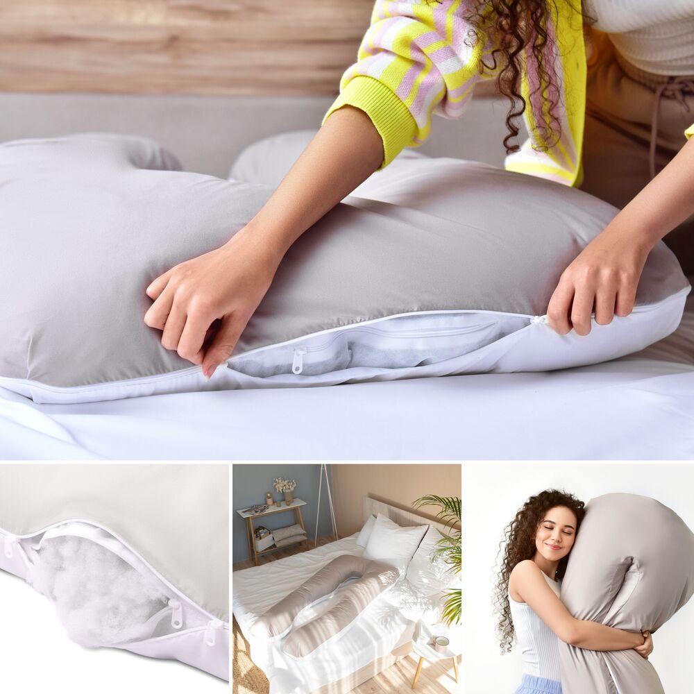 Подушка длинная IDEIA П-образная с наволочкой на молнии 140х75х20 см Серый/Белый (23295269) - фото 10