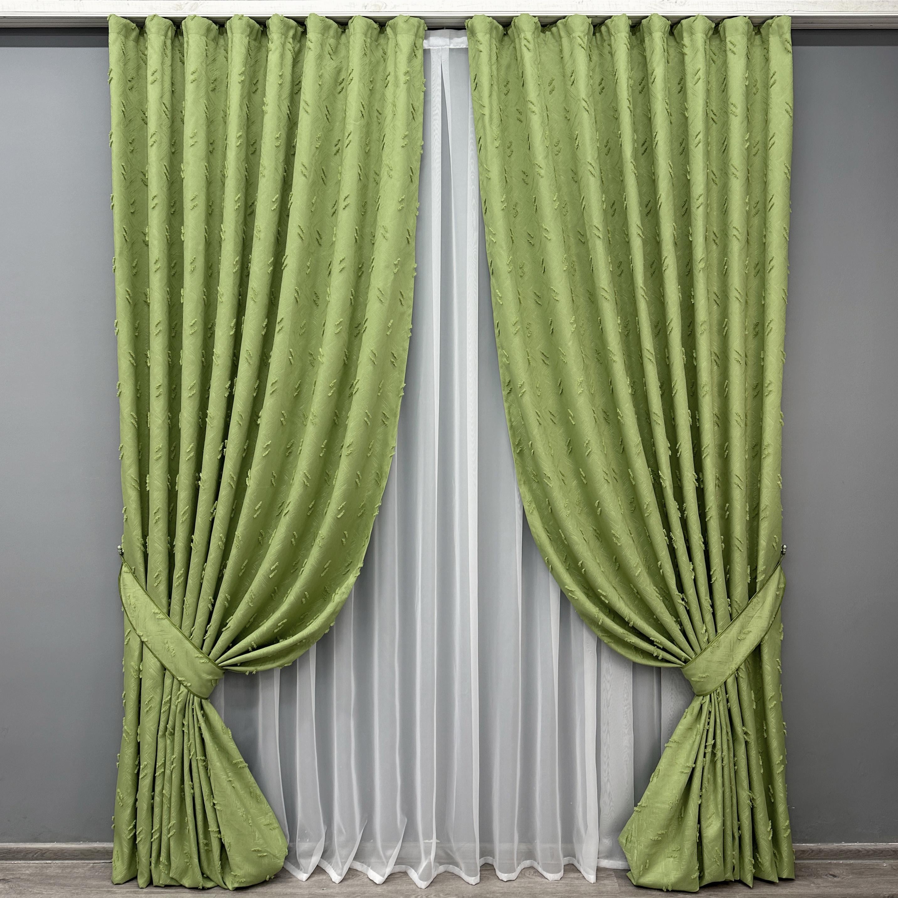 Комплект штор VR-Textil №1889ш Лен Букле 200х270 см 2 шт. Оливковый (32-249)