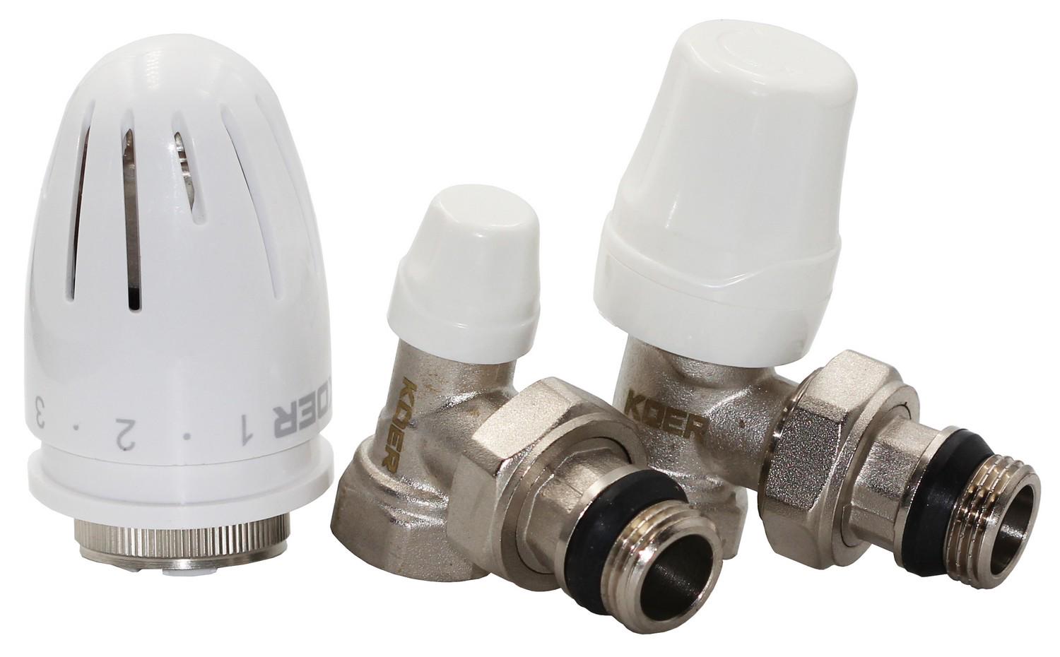 Комплект для бокового подключения радиатора угловой KOER SET-11 ВЗ 1/2x1/2" с термоголовкой M30 (KR3175)
