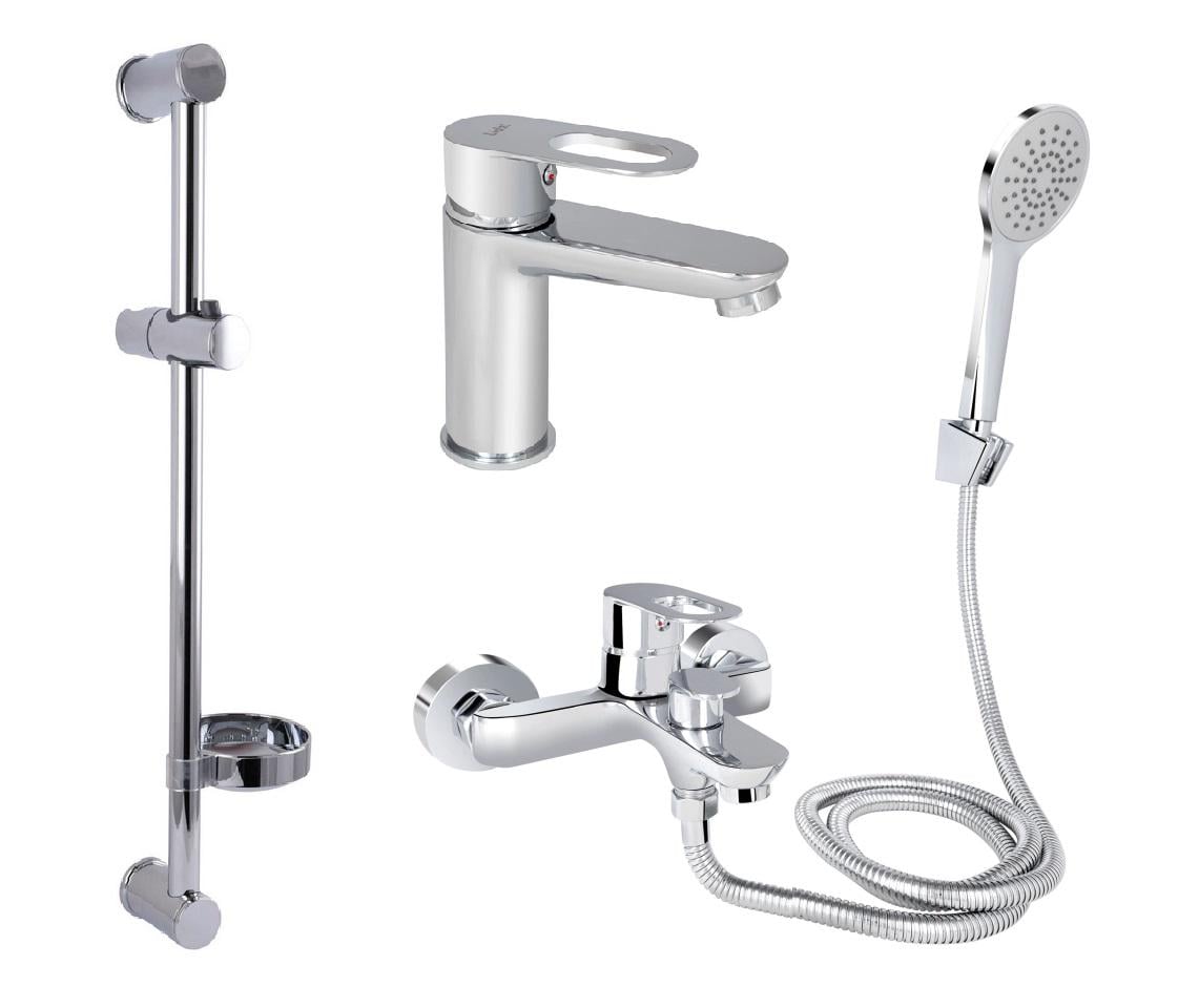 Комплект смесителей Lidz Latwa для ванной 3в1 умывальник/ванная/душевая стойка с ручным душем Хром (SL111D/45414)