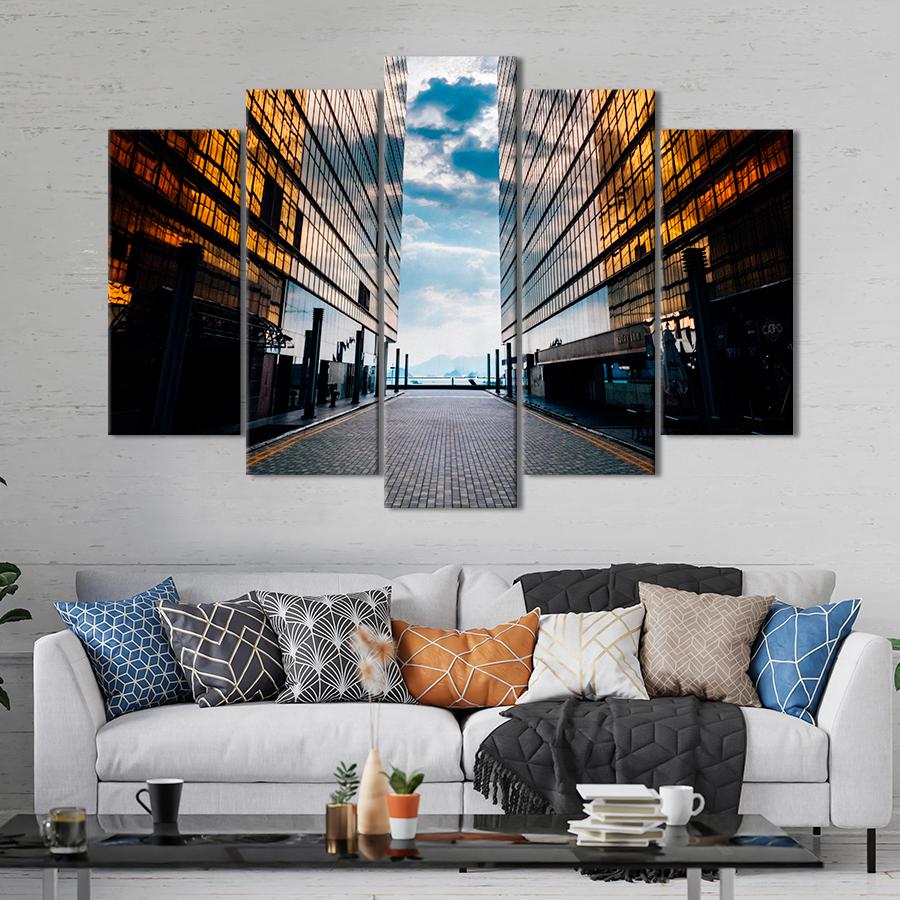 Картина город Дорожка между стеклянными небоскрёбами 187x119 см (A594-5)