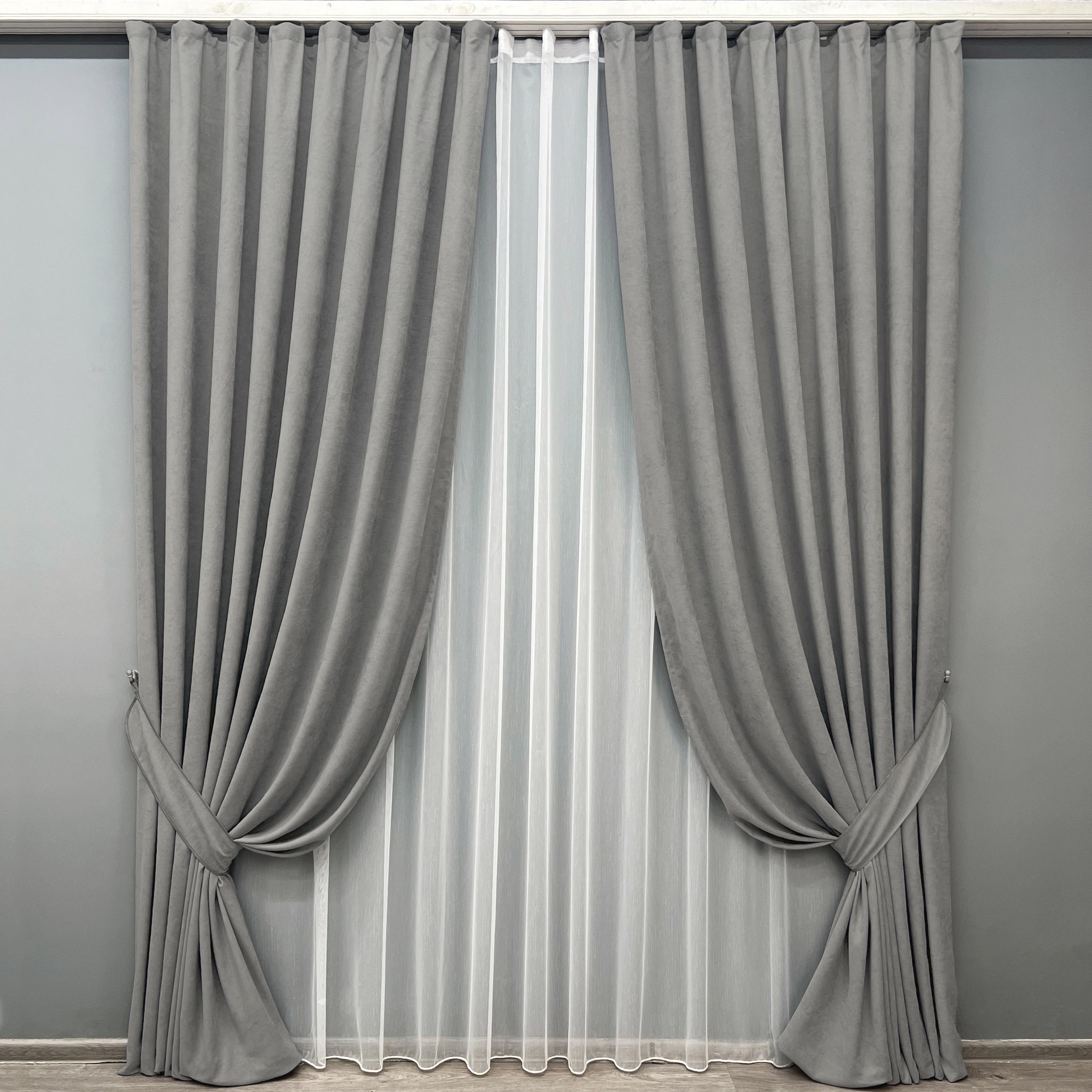 Комплект штор VR-Textil Petek YL №2012ш микровелюр 150х290 см 2 шт. Серый (33-1020)