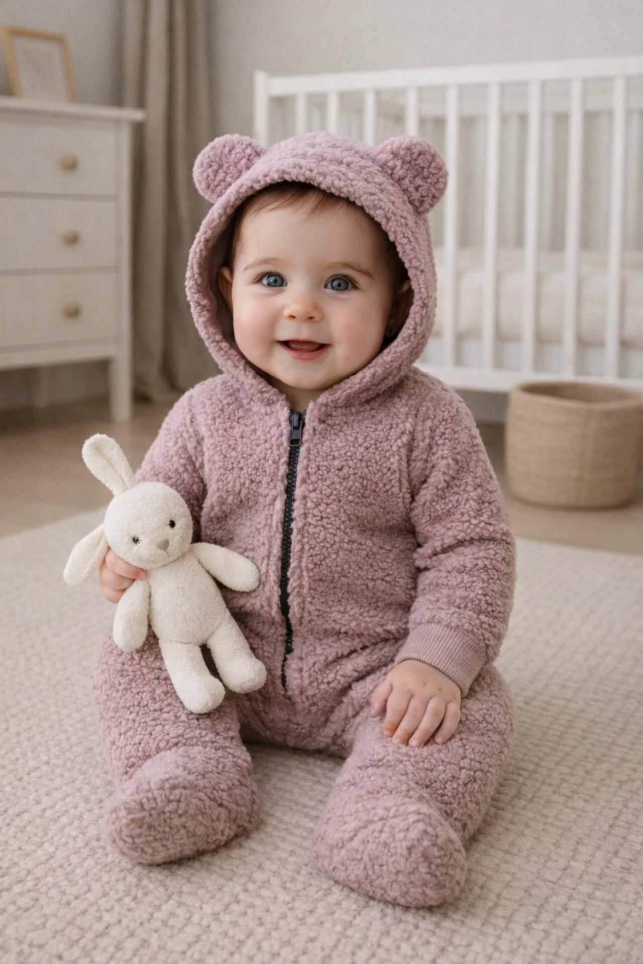 Комбінезон дитячий утеплений букле Тімі текс 68 см Пудровий
