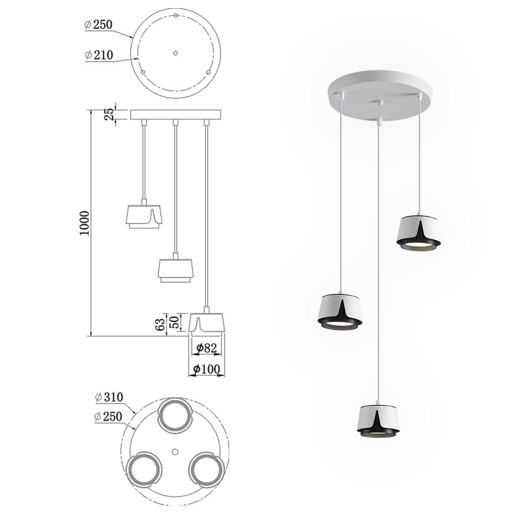 Світильник підвісний ESLLSE TELA 3R GX53 310x1000 мм Біло-чорний (10539) - фото 2