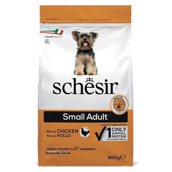 Корм сухой для взрослых собак Schesir Dry Dog Small Chicken монопротеиновый малых пород с курицей 800 г (ШСВМК0.8)