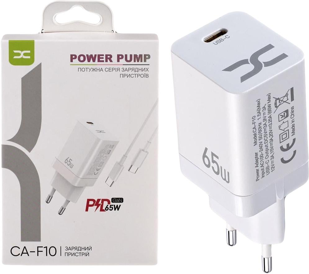Зарядний пристрій швидкий DC CA-F10 PD кабель Type-C 65W White (34885)