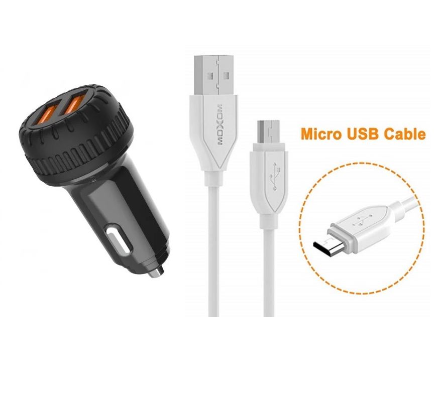 Автомобильное зарядное устройство Moxom MX-VC02 с кабелем micro 2 USB 2,4 A Черный (1231622522) - фото 3