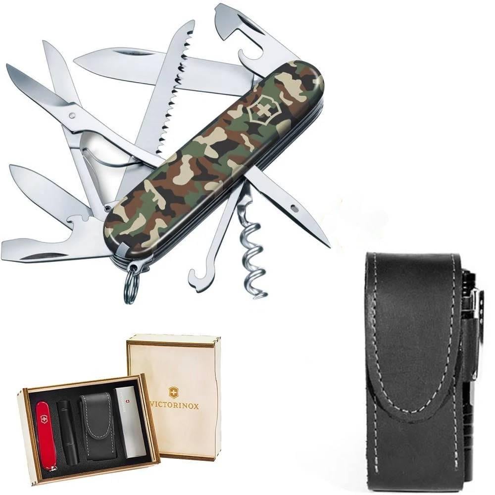 Комплект нож швейцарский Victorinox Huntsman Millitary 1.3713.94/чехол с фонариком